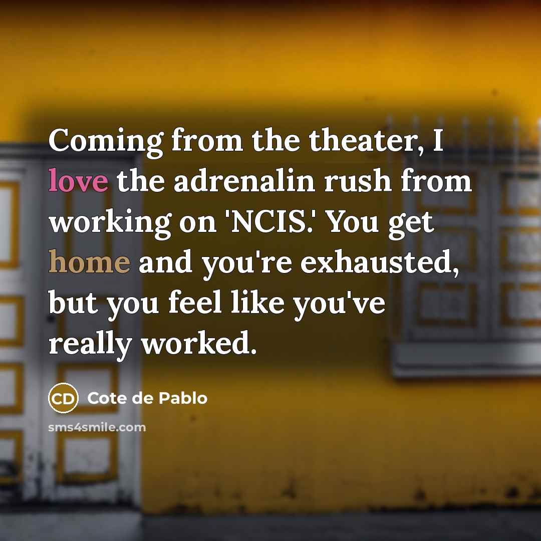 “Coming from the theater, I love the adrenalin rush from working on 'NCIS.' You get home and you're exhausted, but you feel like you've really worked.” quote by Cote de Pablo
