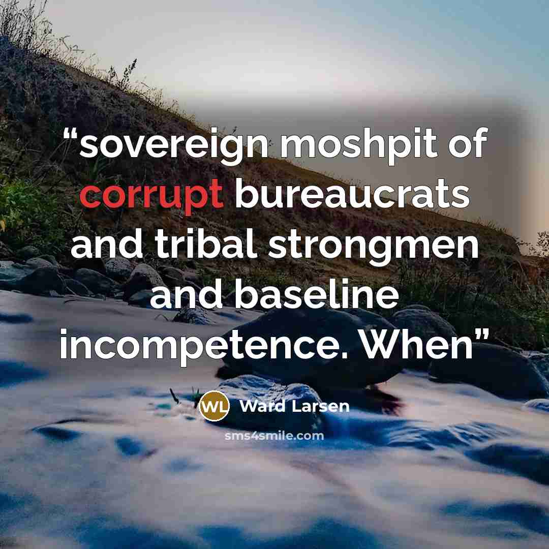 “sovereign moshpit of corrupt bureaucrats and tribal strongmen and baseline incompetence. When” quote by Ward Larsen