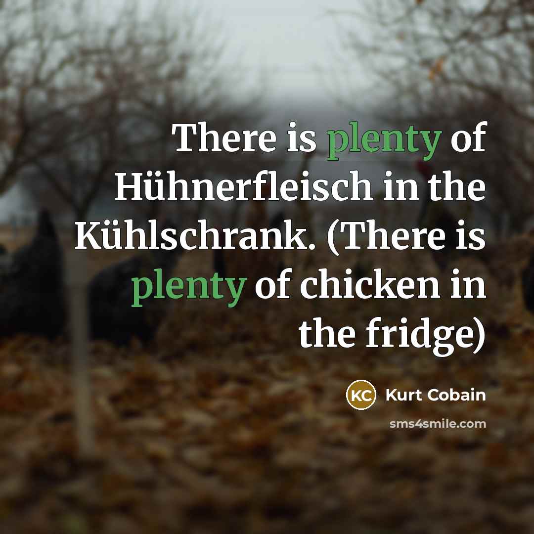 “There is plenty of Hühnerfleisch in the Kühlschrank. (There is plenty of chicken in the fridge)” quote by Kurt Cobain