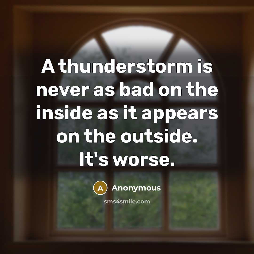 “A thunderstorm is never as bad on the inside as it appears on the outside. It's worse.” quote by Anonymous