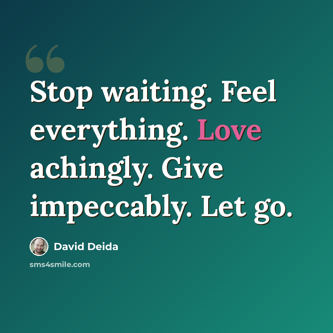 “Stop waiting. Feel everything. Love achingly. Give impeccably. Let go.” quote by David Deida