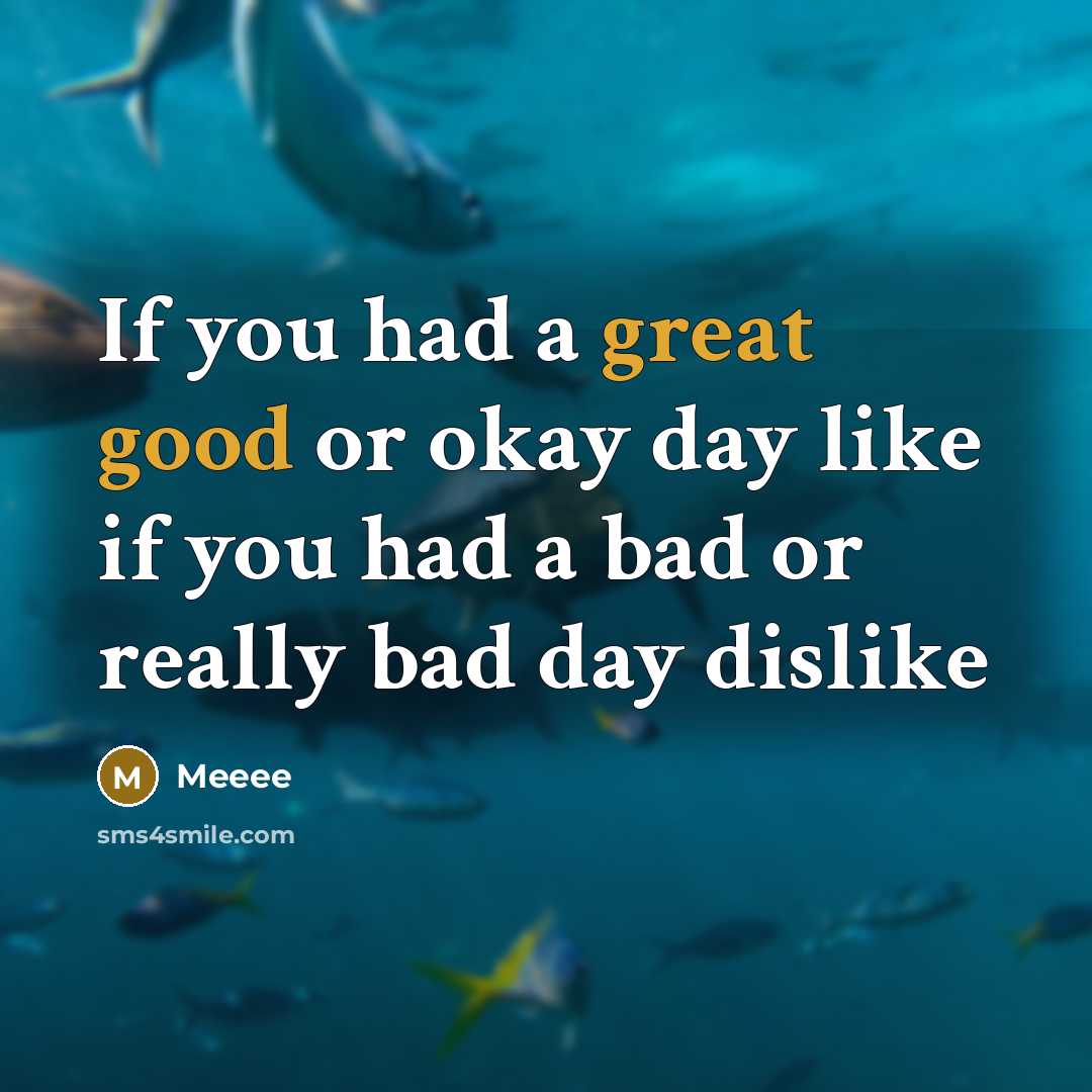 “If you had a great good or okay day like if you had a bad or really bad day dislike” quote by Meeee