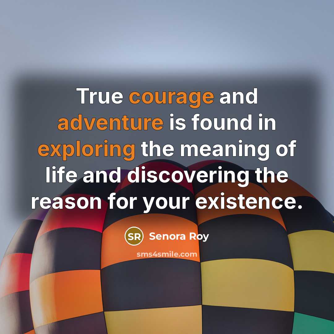 “True courage and adventure is found in exploring the meaning of life and discovering the reason for your existence.” quote by Senora Roy