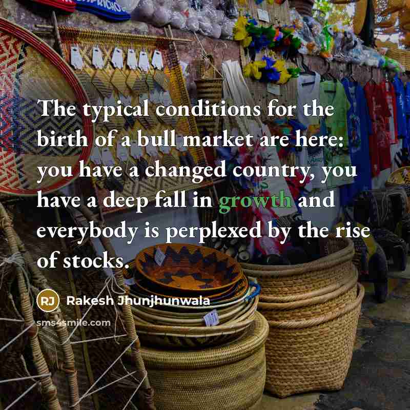 “The typical conditions for the birth of a bull market are here: you have a changed country, you have a deep fall in growth and everybody is perplexed by the rise of stocks.” quote by Rakesh Jhunjhunwala