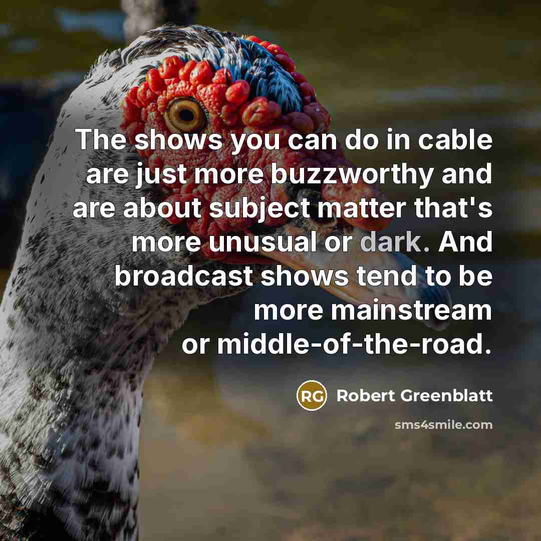 “The shows you can do in cable are just more buzzworthy and are about subject matter that's more unusual or dark. And broadcast shows tend to be more mainstream or middle-of-the-road.” quote by Robert Greenblatt