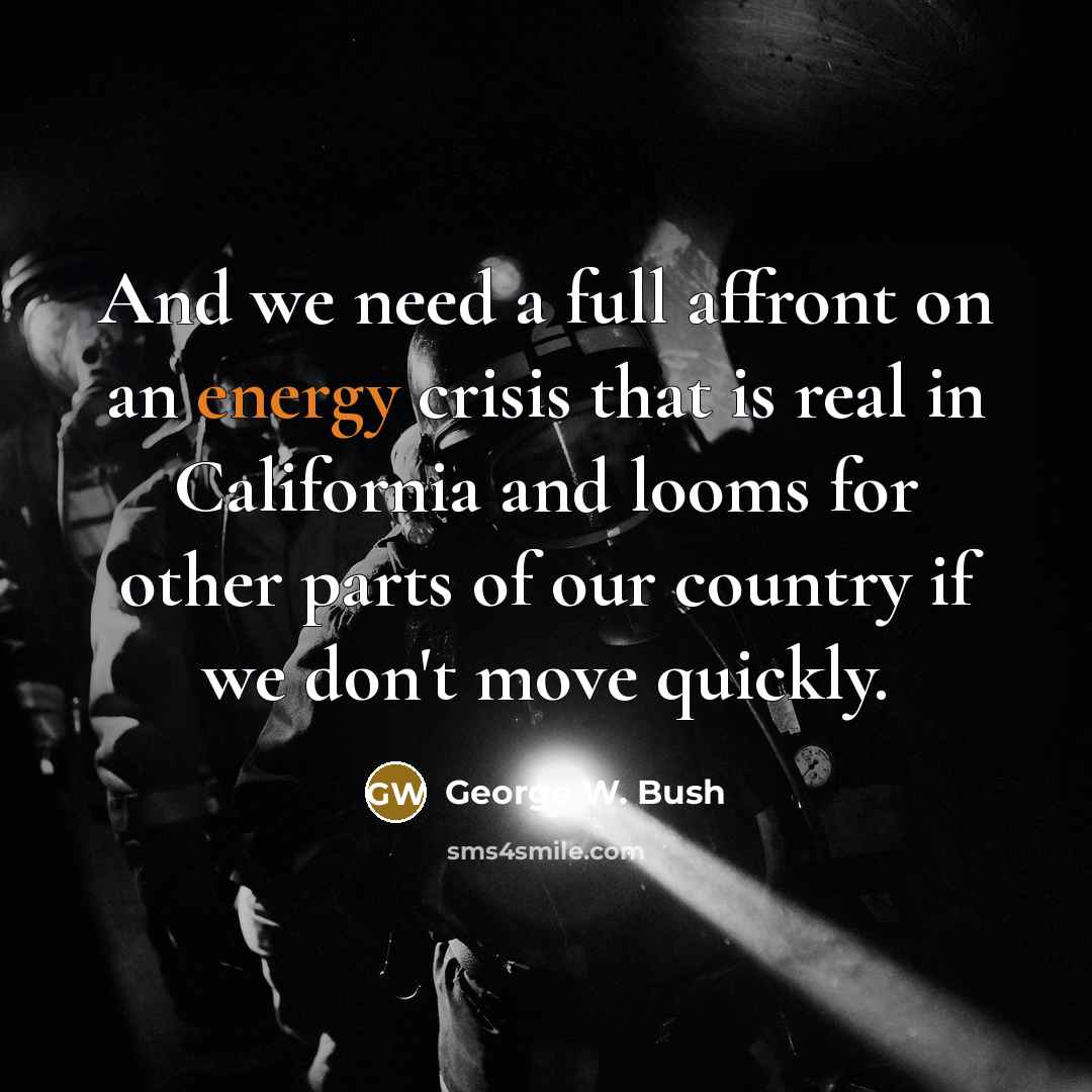 “And we need a full affront on an energy crisis that is real in California and looms for other parts of our country if we don't move quickly.” quote by George W. Bush