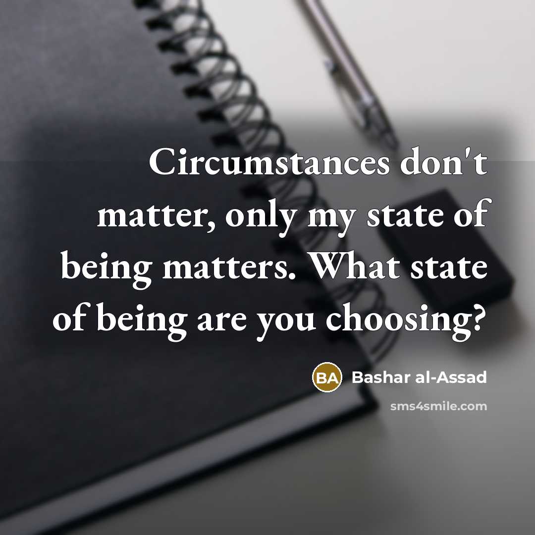 “Circumstances don't matter, only my state of being matters. What state of being are you choosing?” quote by Bashar al-Assad