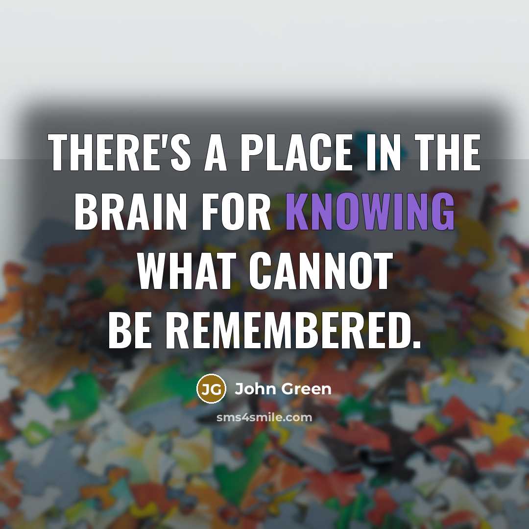 “There's a place in the brain for knowing what cannot be remembered.” quote by John Green