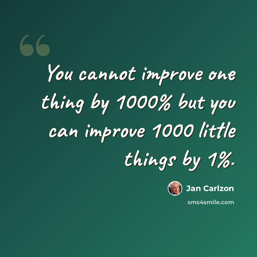 “You cannot improve one thing by 1000% but you can improve 1000 little things by 1%.” quote by Jan Carlzon
