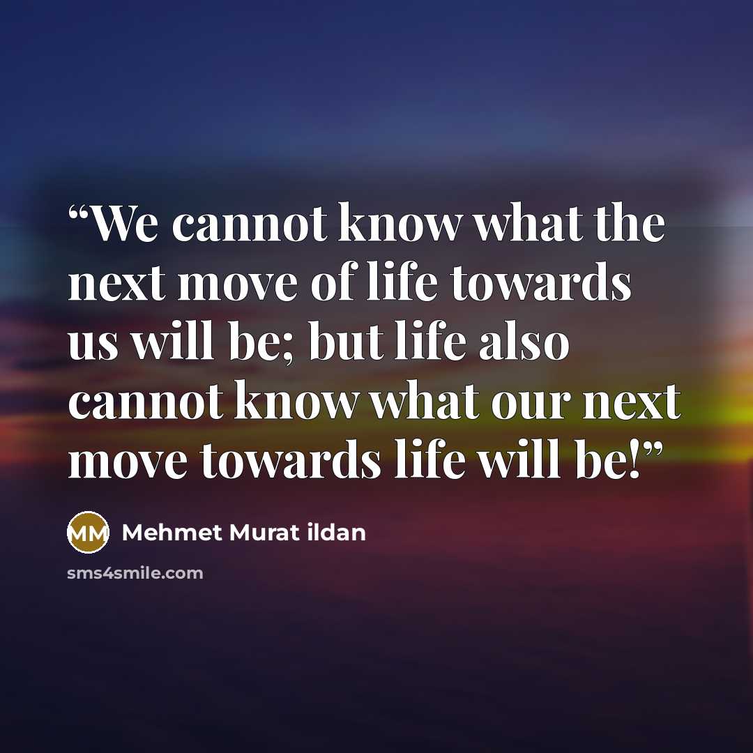 “We cannot know what the next move of life towards us will be; but life also cannot know what our next move towards life will be!” quote by Mehmet Murat ildan
