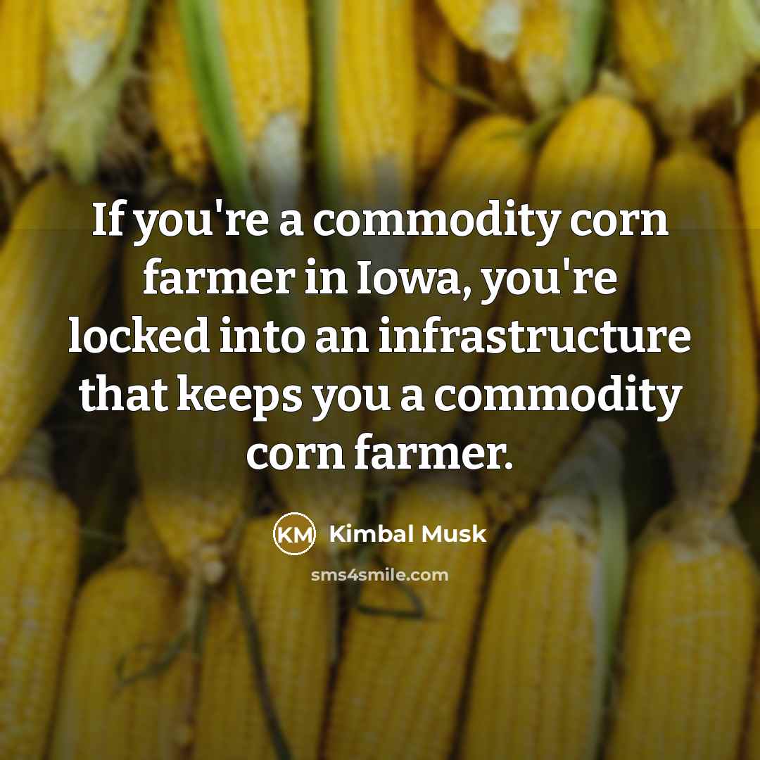 “If you're a commodity corn farmer in Iowa, you're locked into an infrastructure that keeps you a commodity corn farmer.” quote by Kimbal Musk