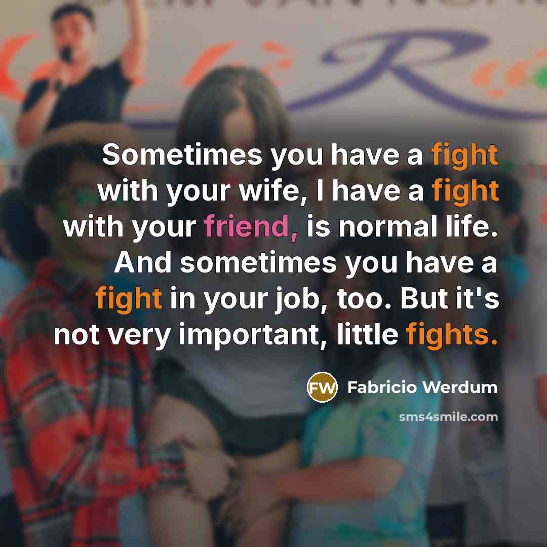 “Sometimes you have a fight with your wife, I have a fight with your friend, is normal life. And sometimes you have a fight in your job, too. But it's not very important, little fights.” quote by Fabricio Werdum