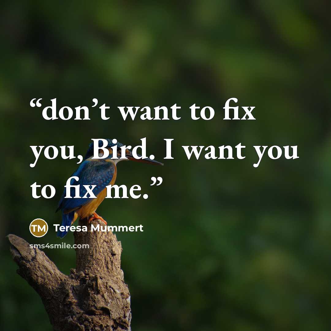 “don’t want to fix you, Bird. I want you to fix me.” quote by Teresa Mummert