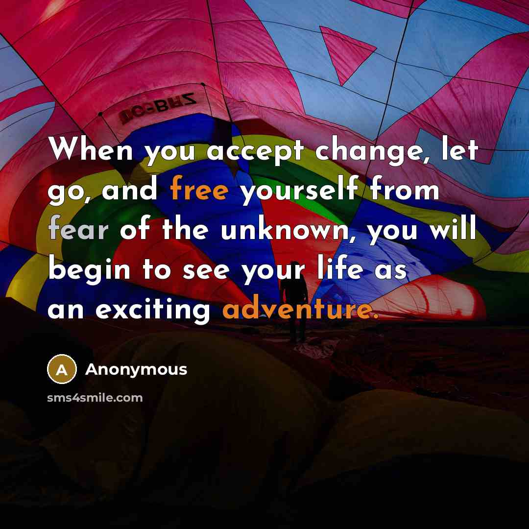 “When you accept change, let go, and free yourself from fear of the unknown, you will begin to see your life as an exciting adventure.” quote by Anonymous