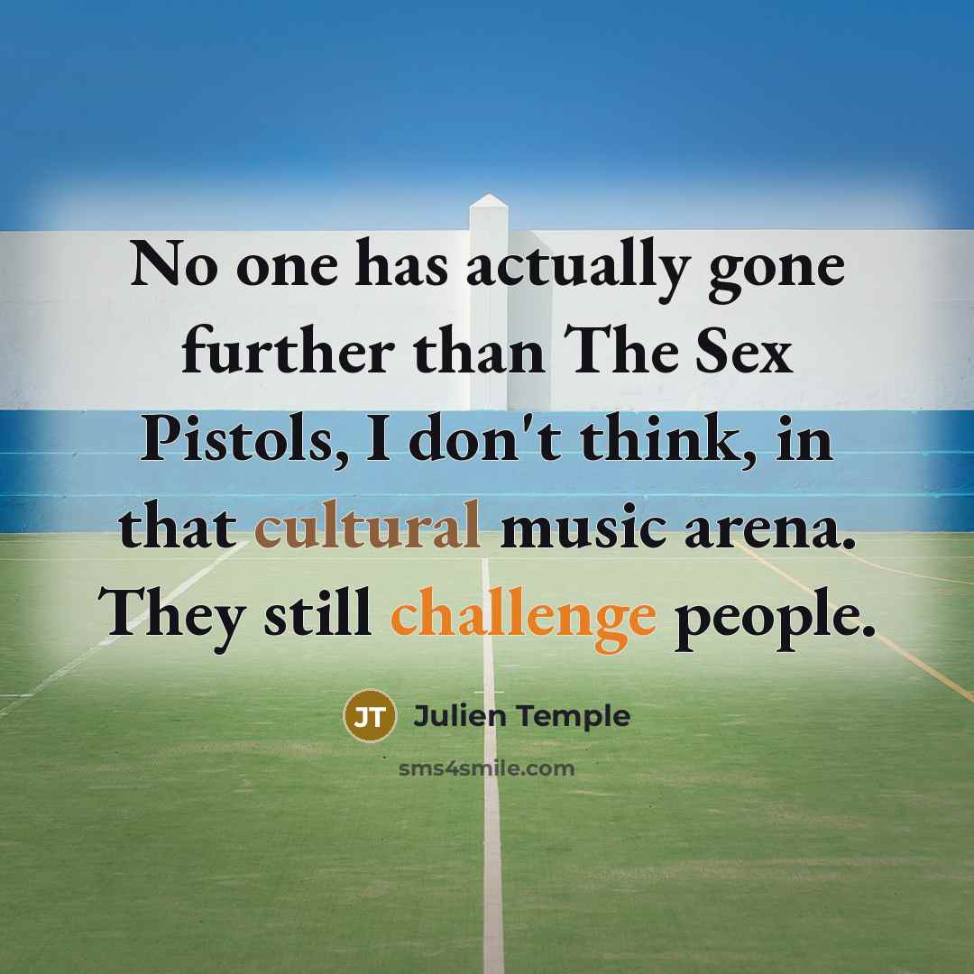 “No one has actually gone further than The Sex Pistols, I don't think, in that cultural music arena. They still challenge people.” quote by Julien Temple