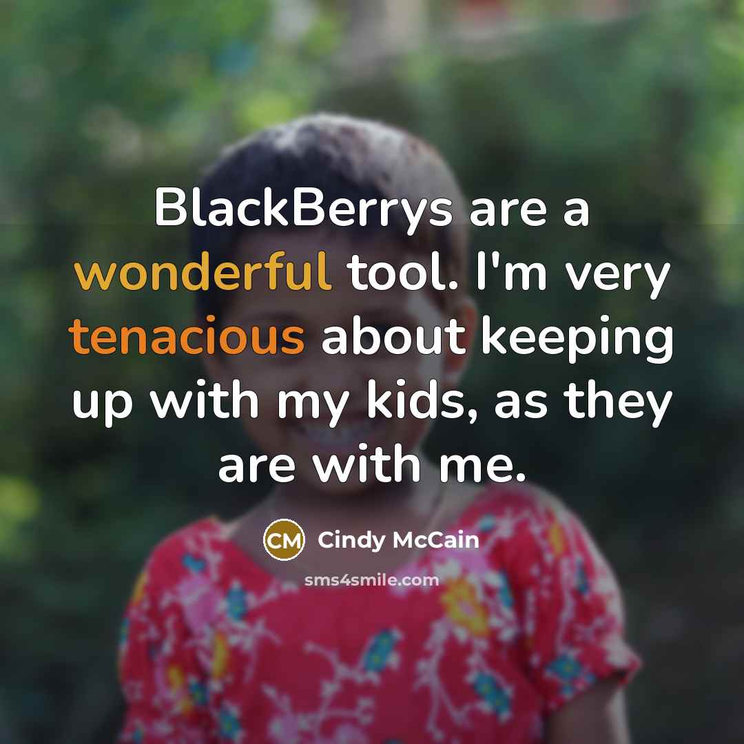 “BlackBerrys are a wonderful tool. I'm very tenacious about keeping up with my kids, as they are with me.” quote by Cindy McCain