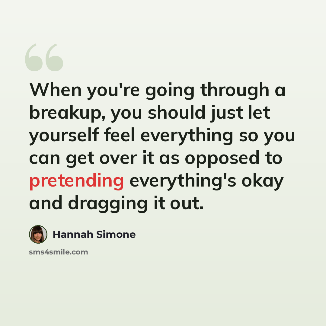 “When you're going through a breakup, you should just let yourself feel everything so you can get over it as opposed to pretending everything's okay and dragging it out.” quote by Hannah Simone