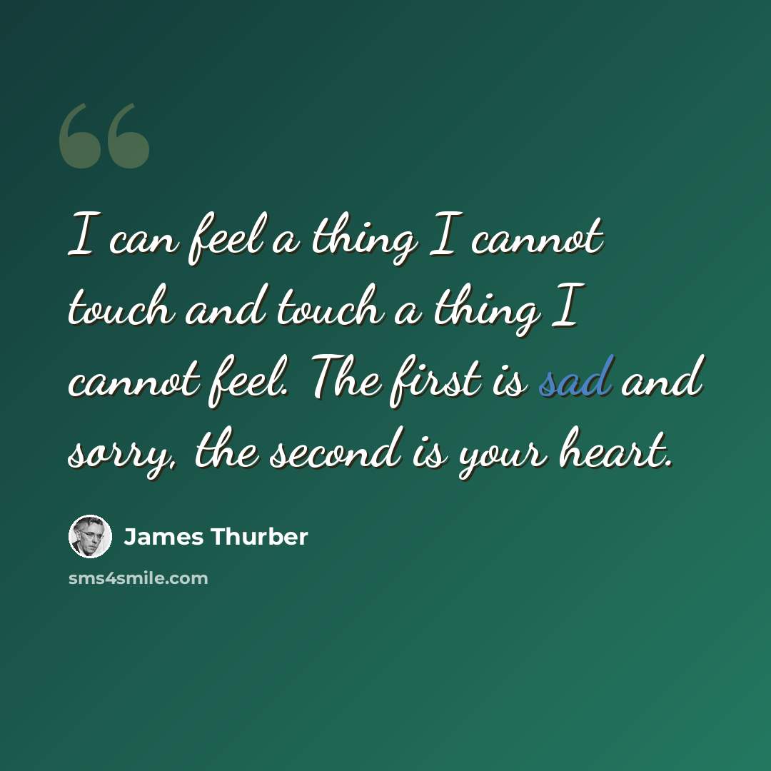 “I can feel a thing I cannot touch and touch a thing I cannot feel. The first is sad and sorry, the second is your heart.” quote by James Thurber