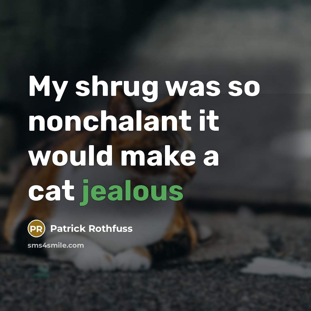 “My shrug was so nonchalant it would make a cat jealous” quote by Patrick Rothfuss