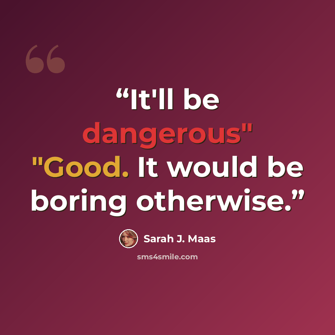 “It'll be dangerous" "Good. It would be boring otherwise.” quote by Sarah J. Maas