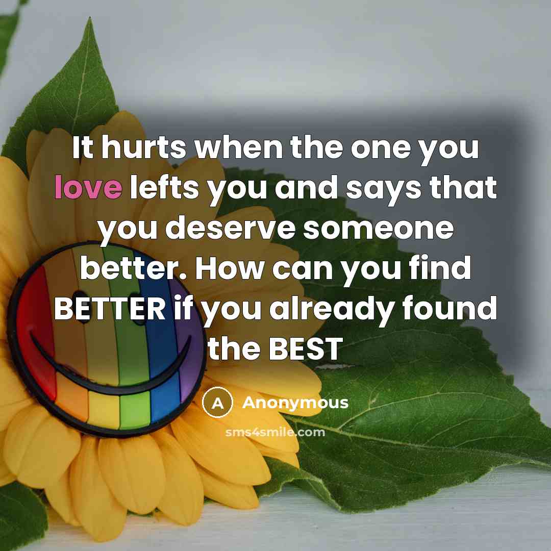 “It hurts when the one you love lefts you and says that you deserve someone better. How can you find BETTER if you already found the BEST” quote by Anonymous