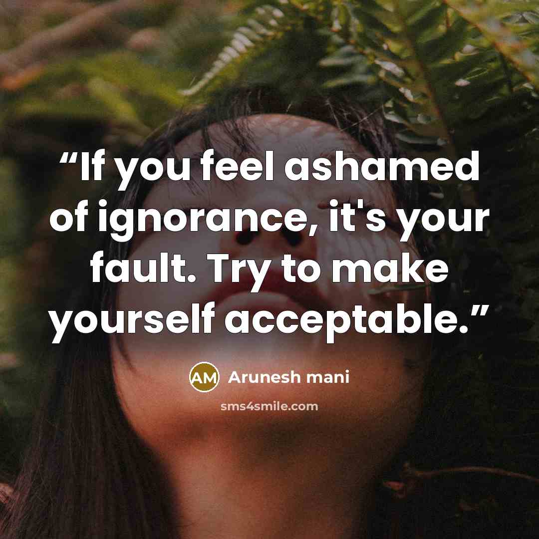 “If you feel ashamed of ignorance, it's your fault. Try to make yourself acceptable.” quote by Arunesh mani