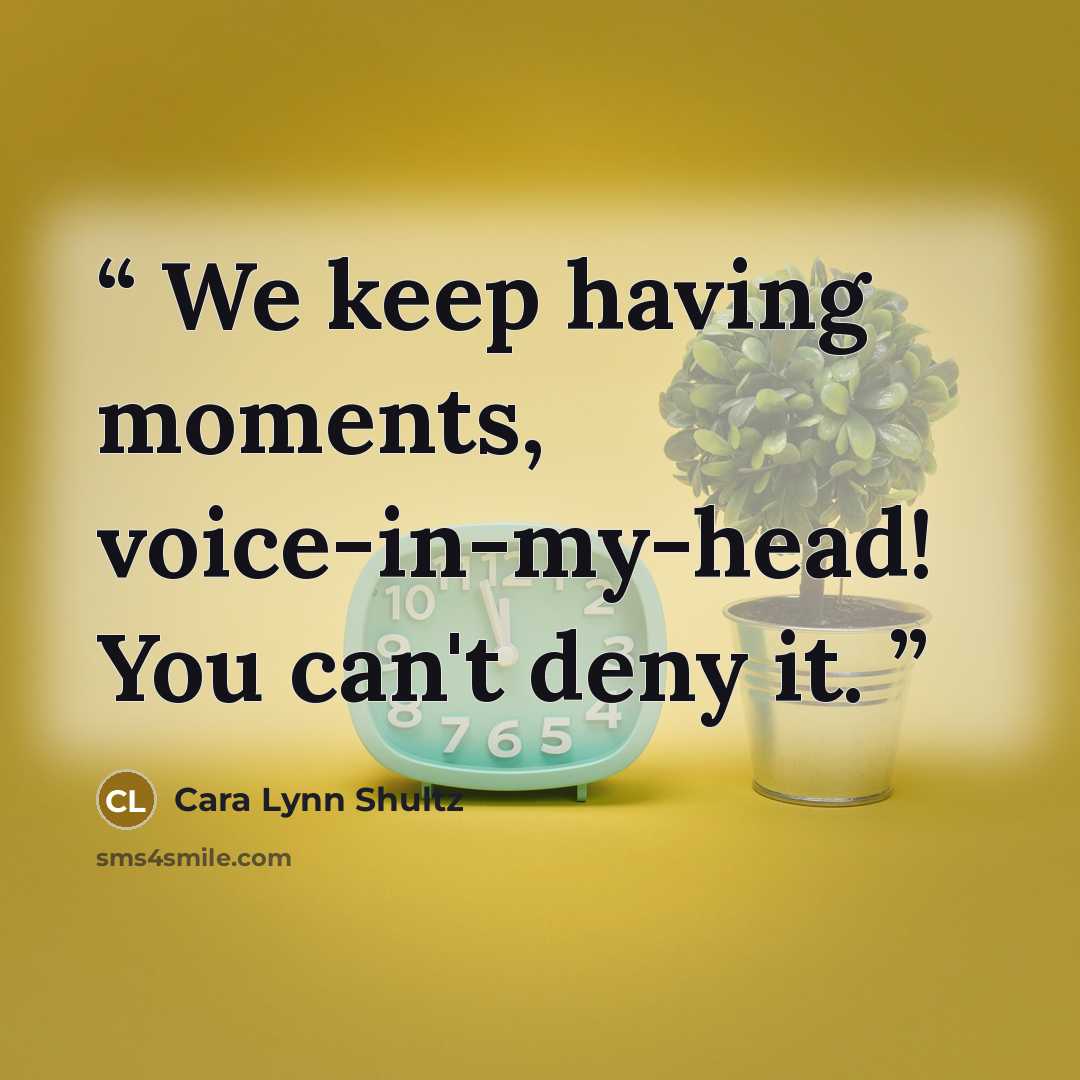 “We keep having moments, voice-in-my-head! You can't deny it.” quote by Cara Lynn Shultz