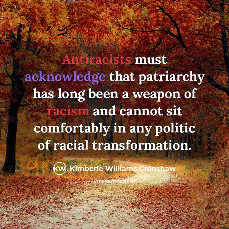 “Antiracists must acknowledge that patriarchy has long been a weapon of racism and cannot sit comfortably in any politic of racial transformation.” quote by Kimberle Williams Crenshaw