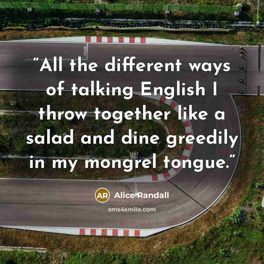 “All the different ways of talking English I throw together like a salad and dine greedily in my mongrel tongue.” quote by Alice Randall
