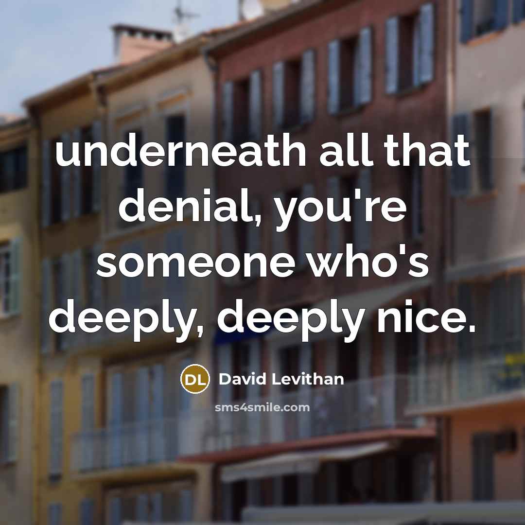 “underneath all that denial, you're someone who's deeply, deeply nice.” quote by David Levithan