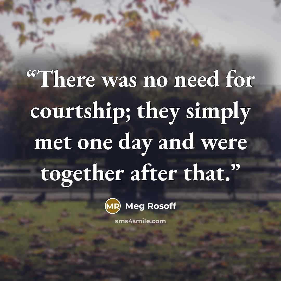 “There was no need for courtship; they simply met one day and were together after that.” quote by Meg Rosoff