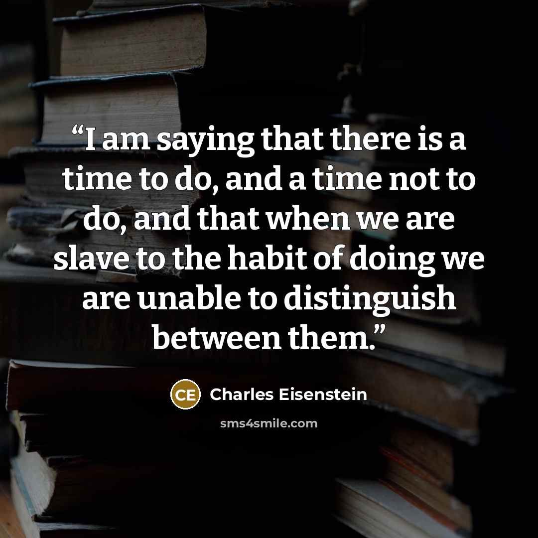 “I am saying that there is a time to do, and a time not to do, and that when we are slave to the habit of doing we are unable to distinguish between them.” quote by Charles Eisenstein