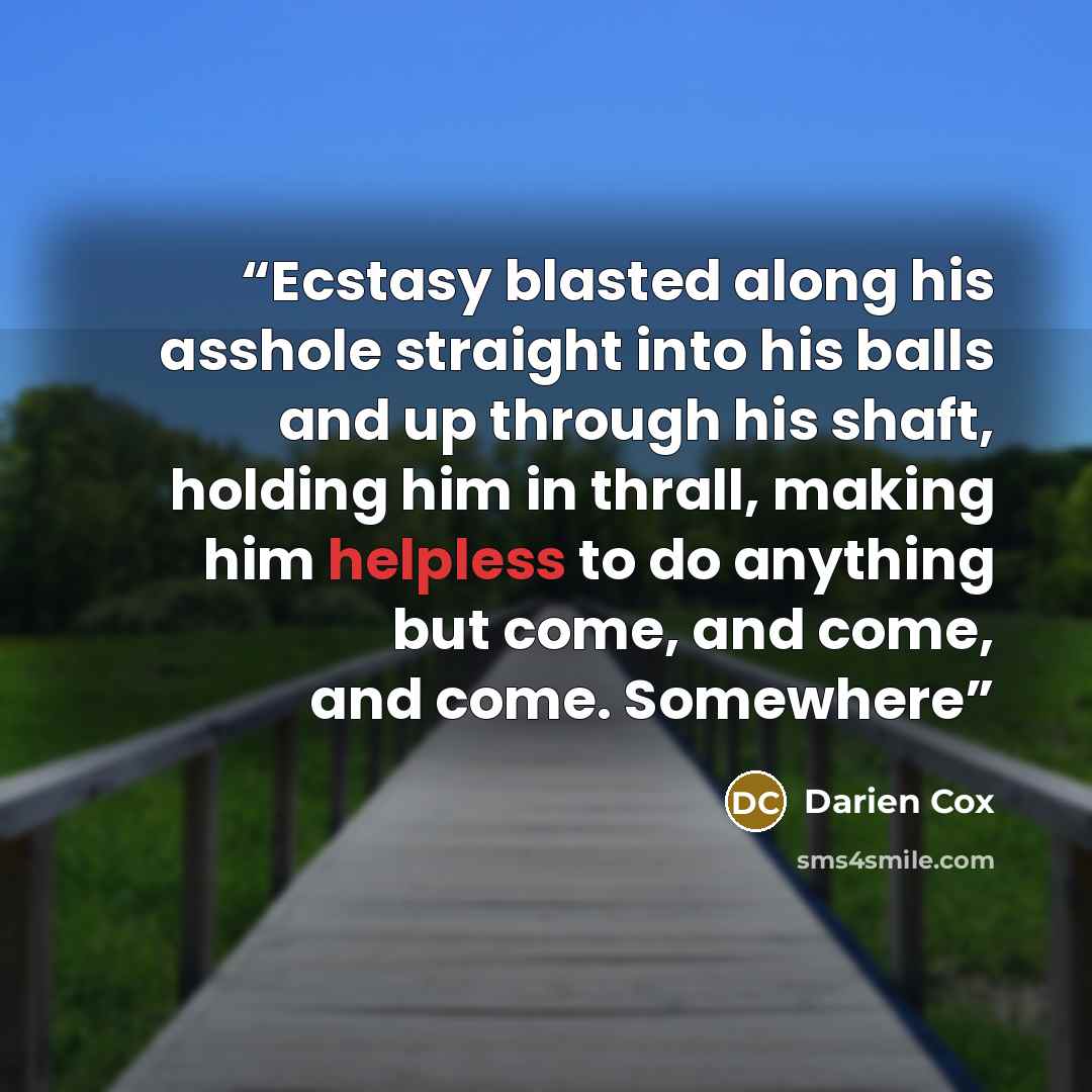 “Ecstasy blasted along his asshole straight into his balls and up through his shaft, holding him in thrall, making him helpless to do anything but come, and come, and come. Somewhere” quote by Darien Cox