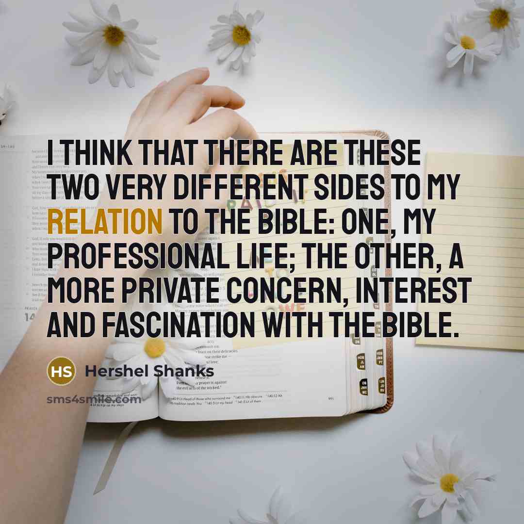 “I think that there are these two very different sides to my relation to the Bible: one, my professional life; the other, a more private concern, interest and fascination with the Bible.” quote by Hershel Shanks