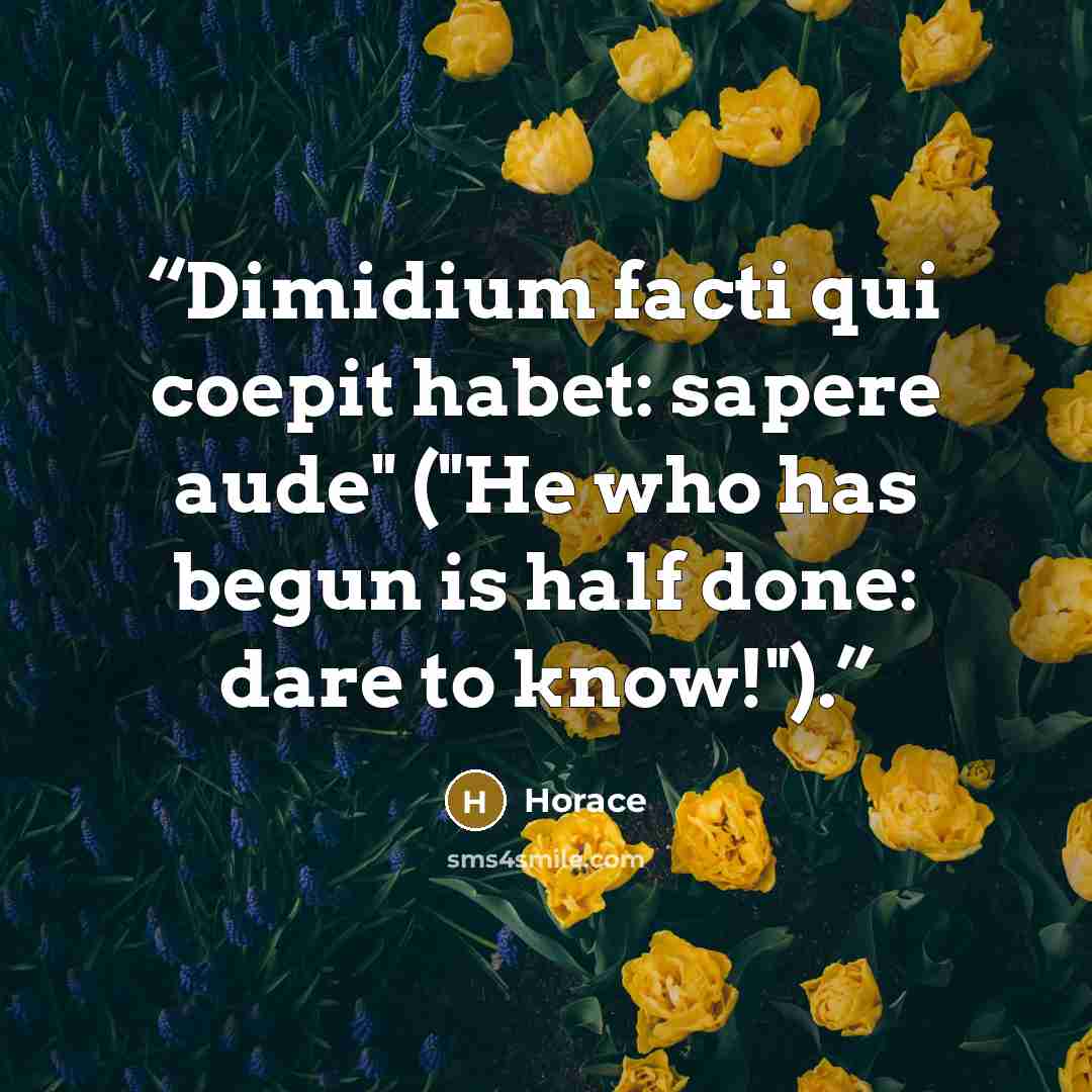 “Dimidium facti qui coepit habet: sapere aude" ("He who has begun is half done: dare to know!").” quote by Horace