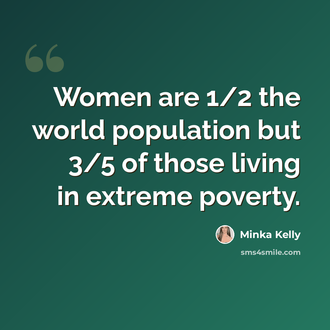 “Women are 1/2 the world population but 3/5 of those living in extreme poverty.” quote by Minka Kelly