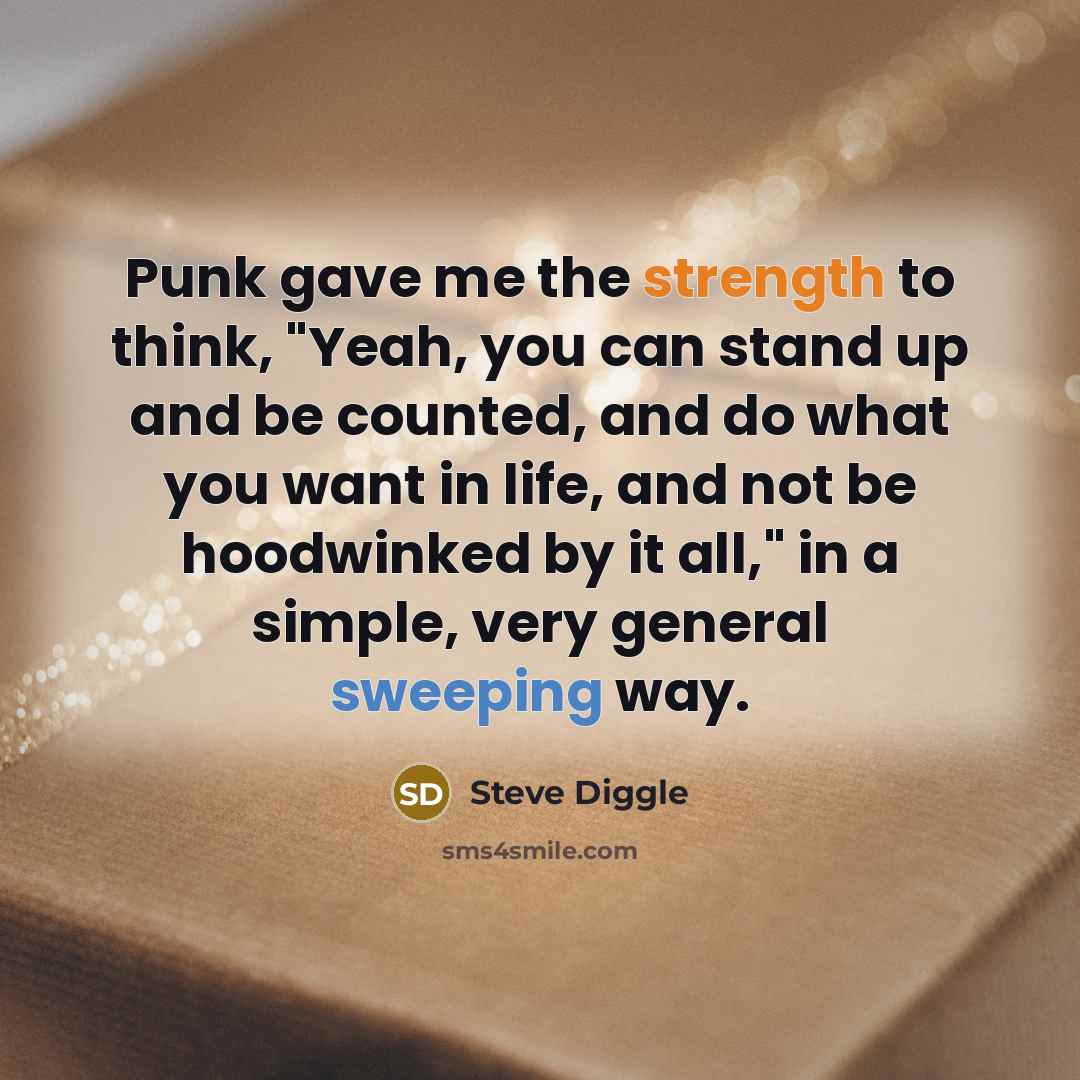 “Punk gave me the strength to think, "Yeah, you can stand up and be counted, and do what you want in life, and not be hoodwinked by it all," in a simple, very general sweeping way.” quote by Steve Diggle