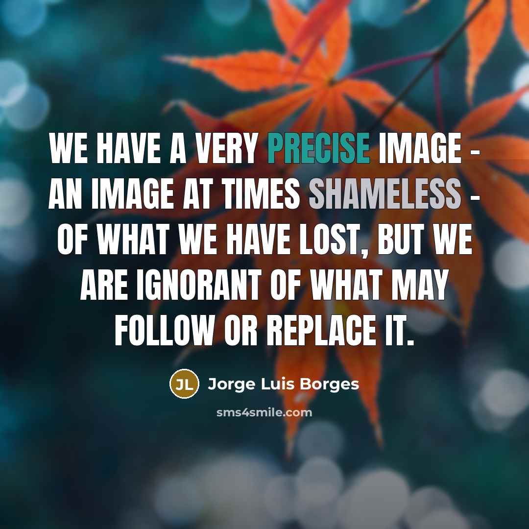 “We have a very precise image - an image at times shameless - of what we have lost, but we are ignorant of what may follow or replace it.” quote by Jorge Luis Borges