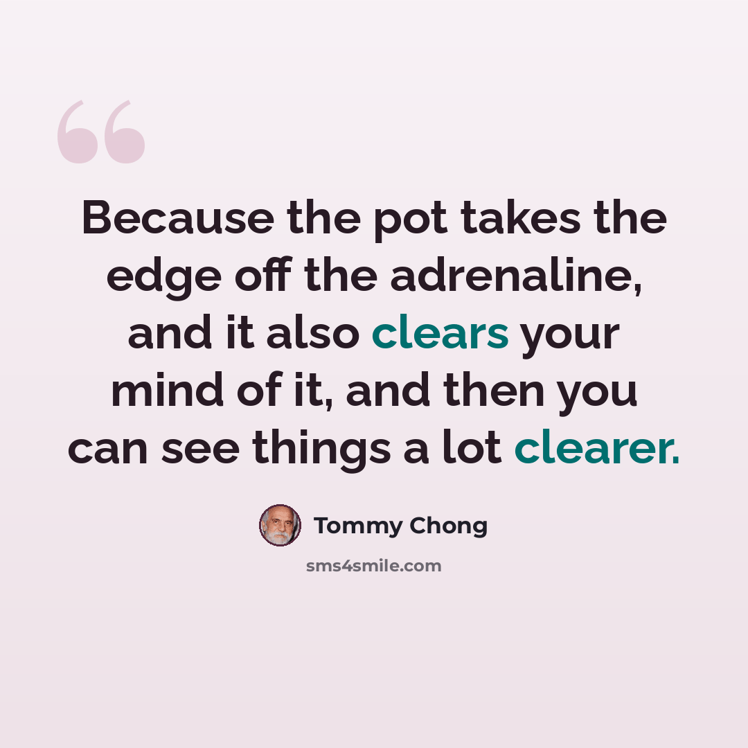 “Because the pot takes the edge off the adrenaline, and it also clears your mind of it, and then you can see things a lot clearer.” quote by Tommy Chong