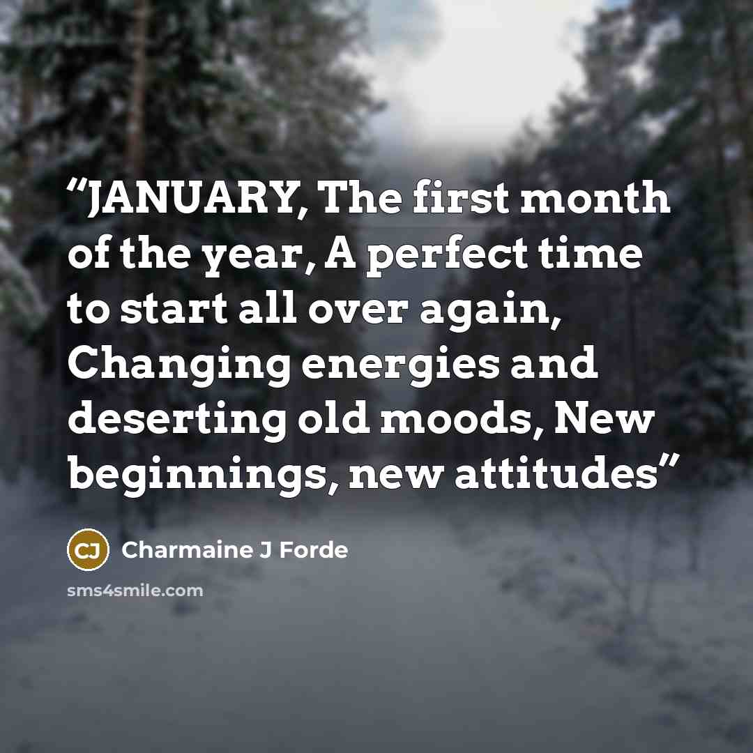 “JANUARY, The first month of the year, A perfect time to start all over again, Changing energies and deserting old moods, New beginnings, new attitudes” quote by Charmaine J Forde