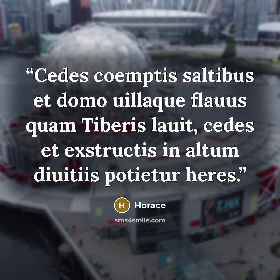 “Cedes coemptis saltibus et domo uillaque flauus quam Tiberis lauit, cedes et exstructis in altum diuitiis potietur heres.” quote by Horace