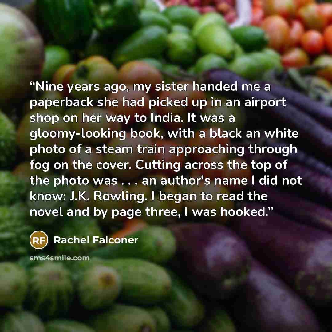 “Nine years ago, my sister handed me a paperback she had picked up in an airport shop on her way to India. It was a gloomy-looking book, with a black an white photo of a steam train approaching through fog on the cover. Cutting across the top of the photo was . . . an author's name I did not know…” quote by Rachel Falconer