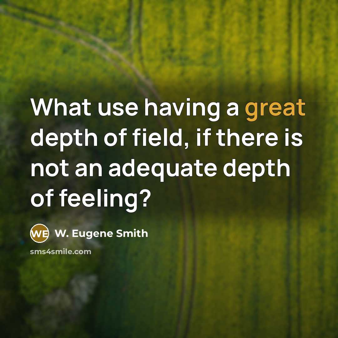 “What use having a great depth of field, if there is not an adequate depth of feeling?” quote by W. Eugene Smith