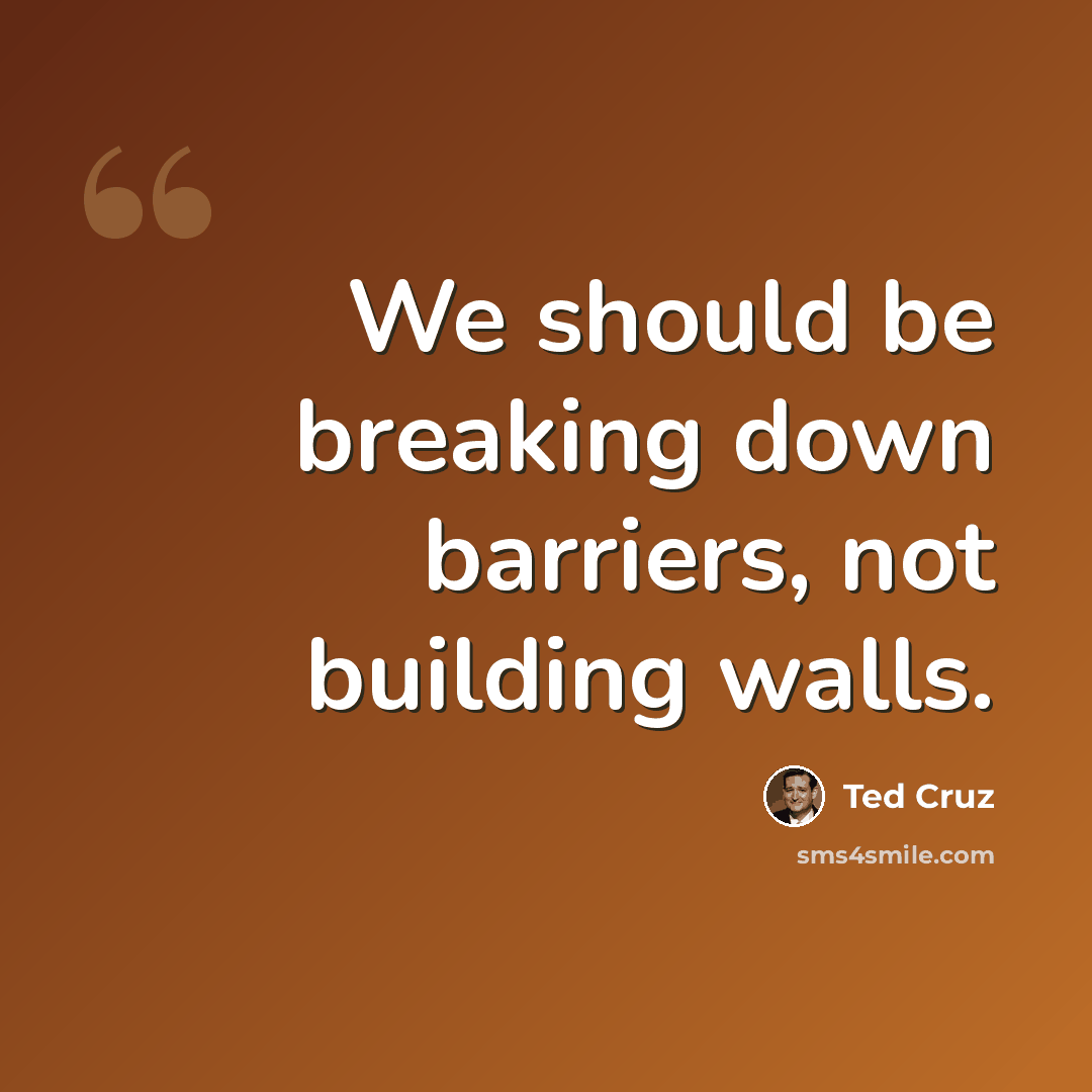 “We should be breaking down barriers, not building walls.” quote by Ted Cruz