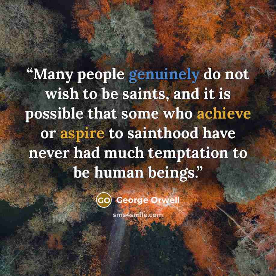 “Many people genuinely do not wish to be saints, and it is possible that some who achieve or aspire to sainthood have never had much temptation to be human beings.” quote by George Orwell