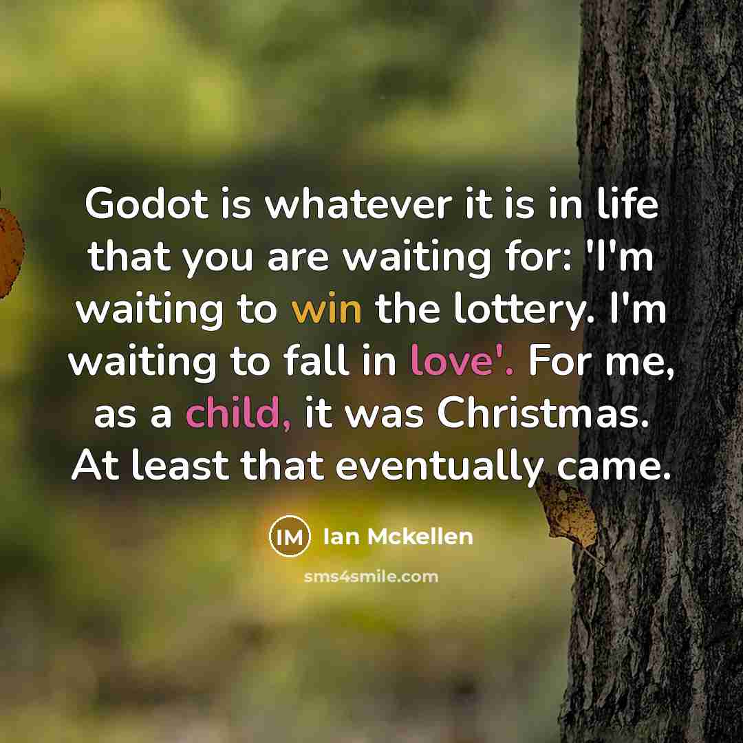“Godot is whatever it is in life that you are waiting for: 'I'm waiting to win the lottery. I'm waiting to fall in love'. For me, as a child, it was Christmas. At least that eventually came.” quote by Ian Mckellen