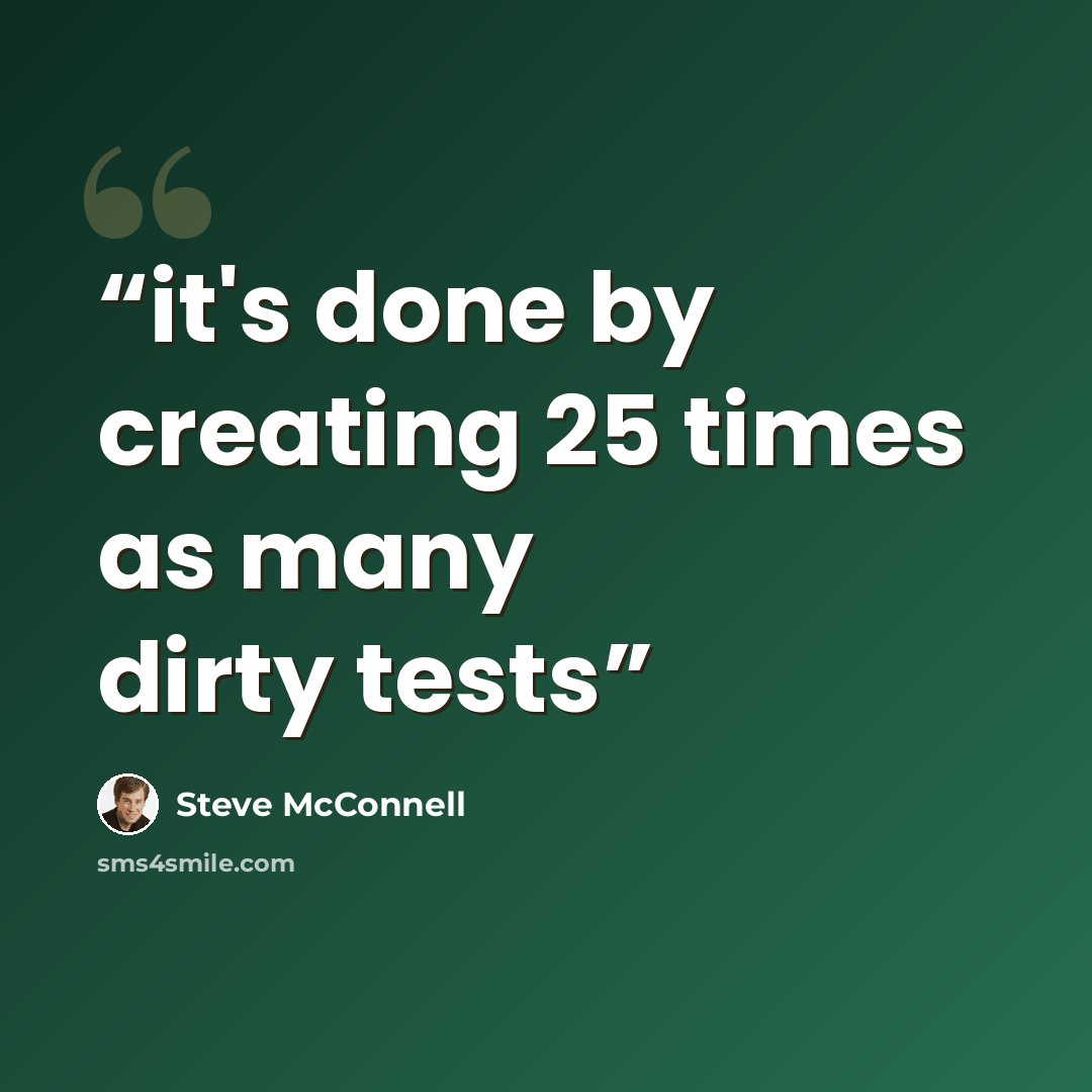 “it's done by creating 25 times as many dirty tests” quote by Steve McConnell