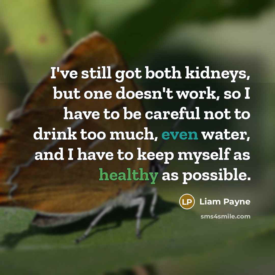 “I've still got both kidneys, but one doesn't work, so I have to be careful not to drink too much, even water, and I have to keep myself as healthy as possible.” quote by Liam Payne