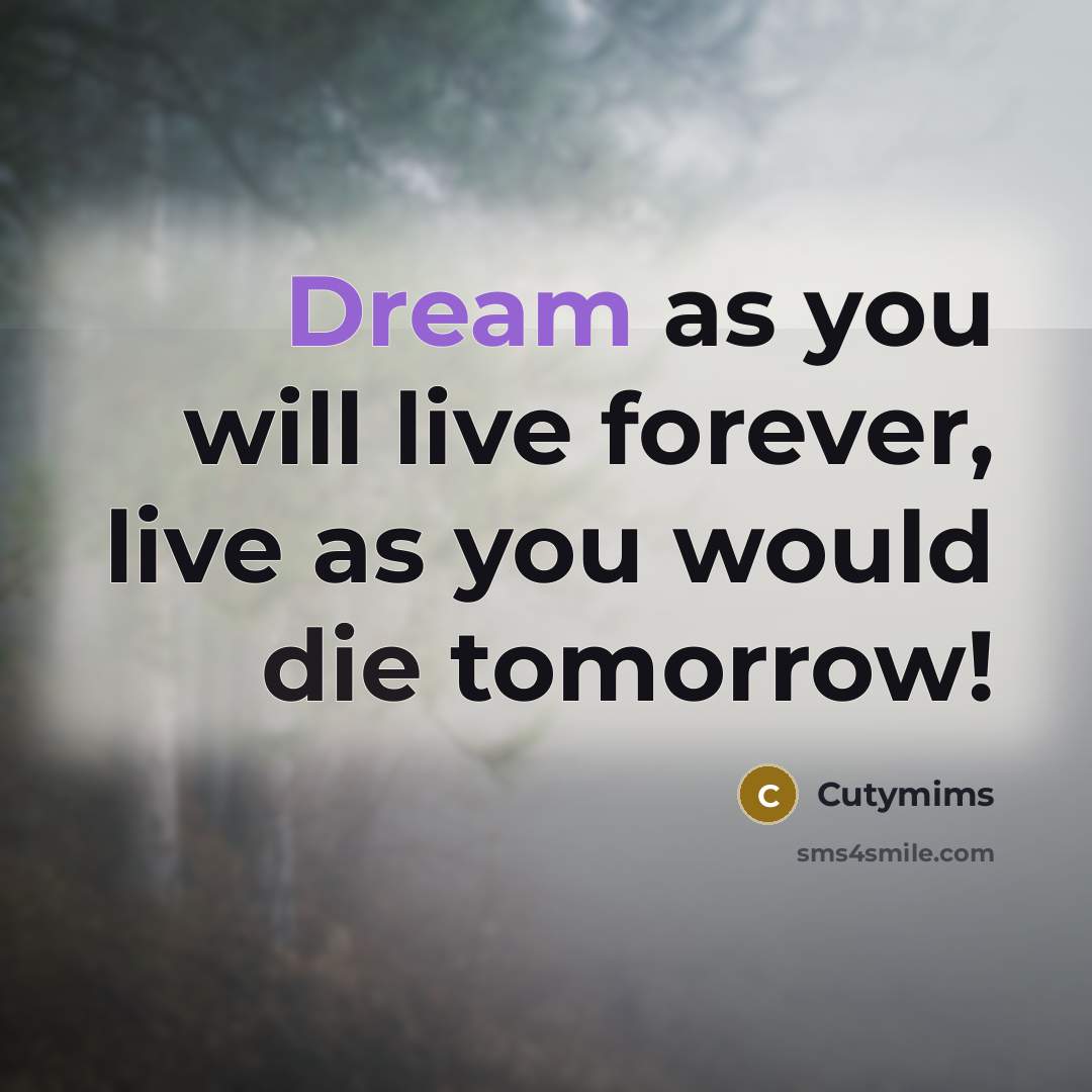 “Dream as you will live forever, live as you would die tomorrow!” quote by Cutymims