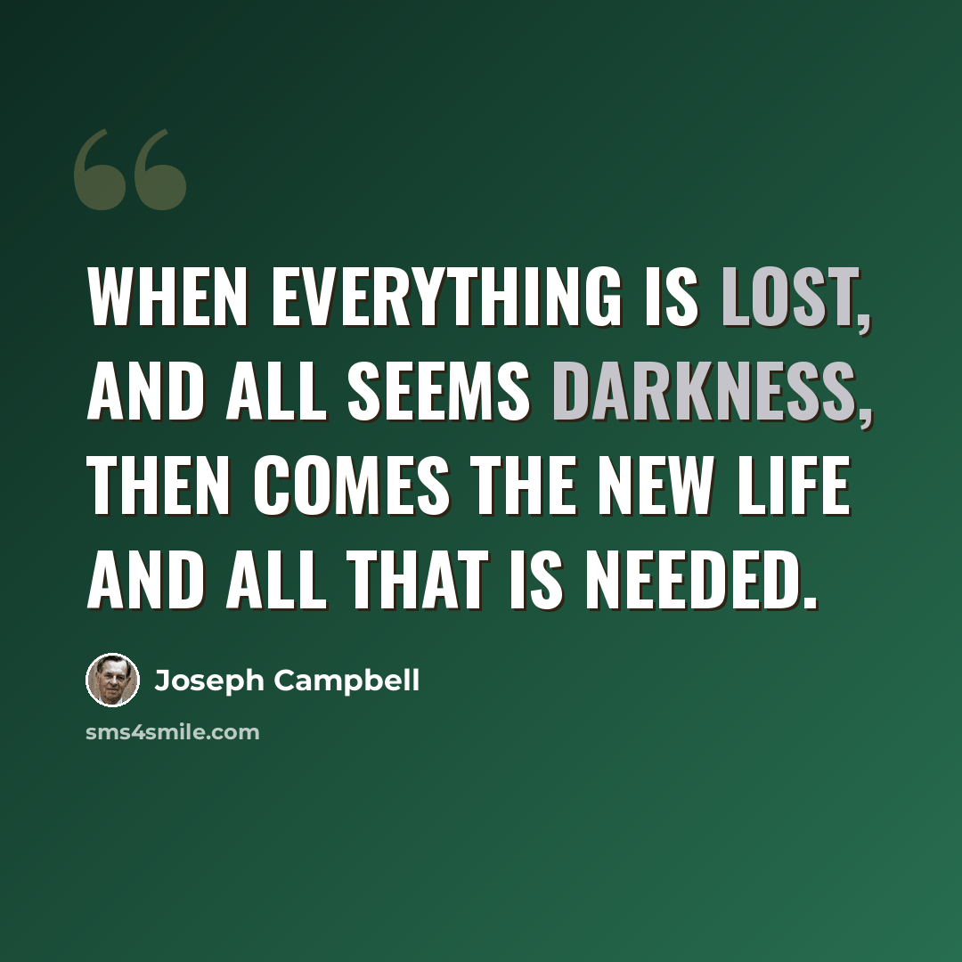 “When everything is lost, and all seems darkness, then comes the new life and all that is needed.” quote by Joseph Campbell